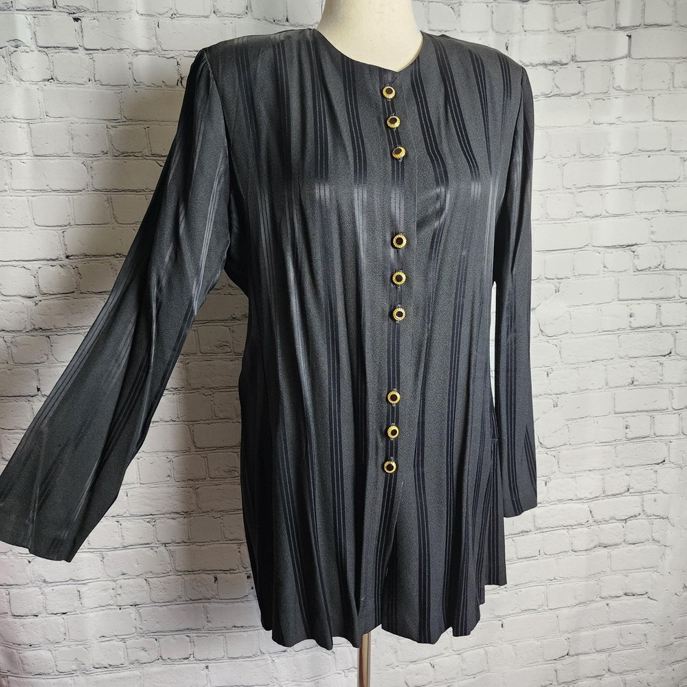 XL Vintage Long Black Buttoned Blouse Dark 80s Victorian Top from Maren